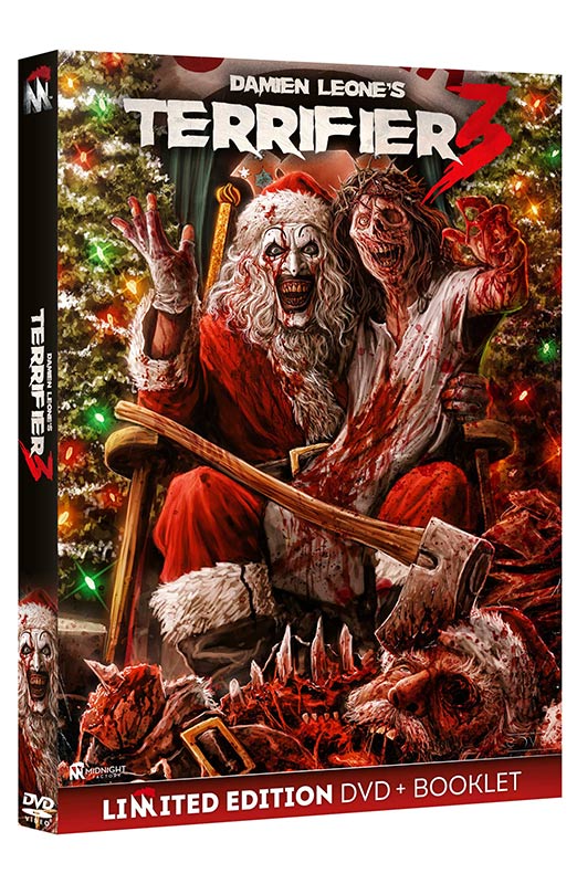 Terrifier 3 - Limited Edition Midnight Factory DVD + Booklet (DVD) Axe, Weapon, Glove, Book, Person