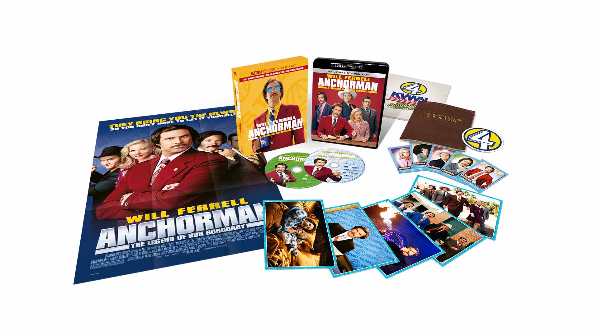 Anchorman - La Leggenda di Ron Burgundy - Collector's Edition 4K Ultra HD + Blu-ray + Gadgets - Edizione 20° Anniversario (Blu-ray) Advertisement, Poster, Adult, Man, Person