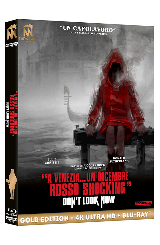 A Venezia… Un Dicembre Rosso Shocking - Don't Look Now - Limited Edition Midnight Gold 4K Ultra HD + Blu-ray + Booklet + Card (Blu-ray) Coat, Advertisement, Person, Poster, Hood