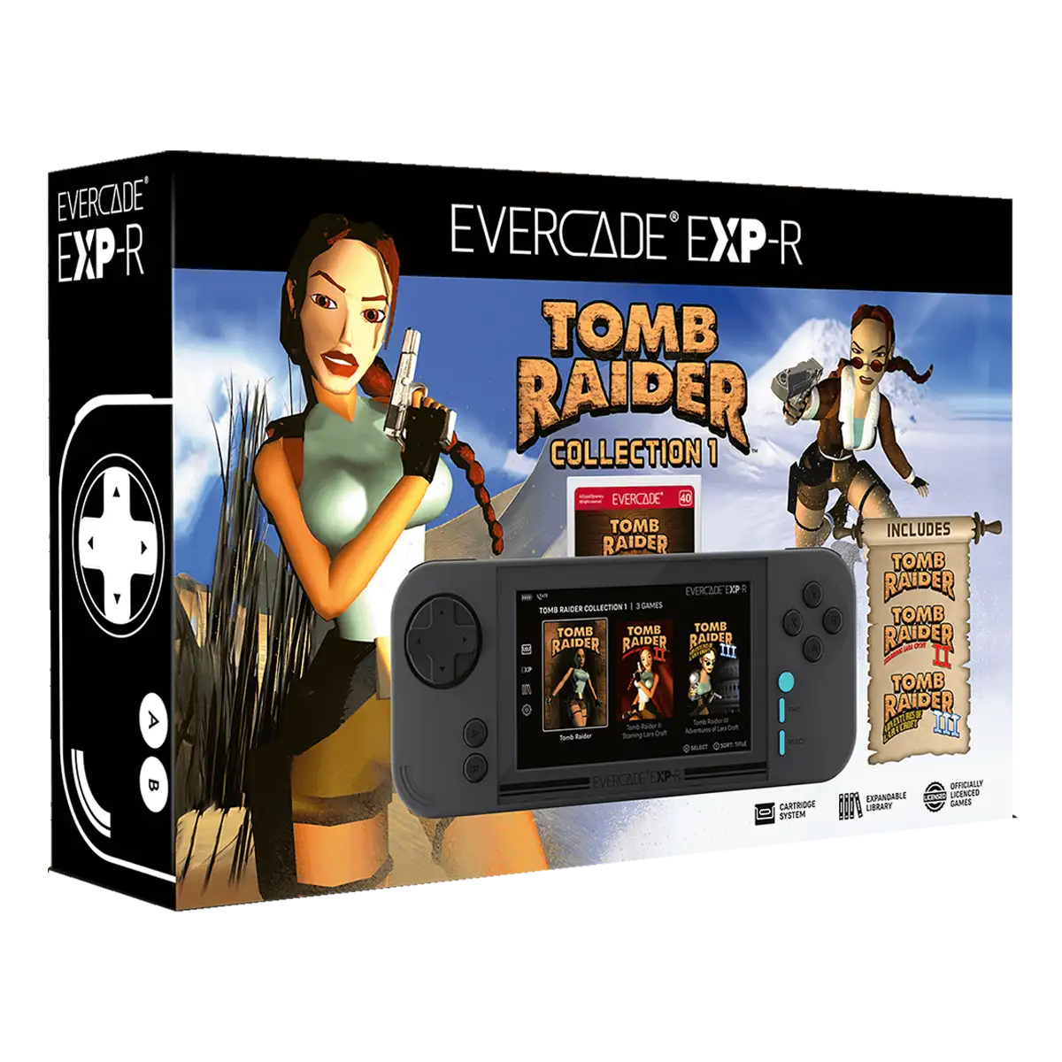 Evercade EXP-R + Tomb Raider Collection 1 Cover