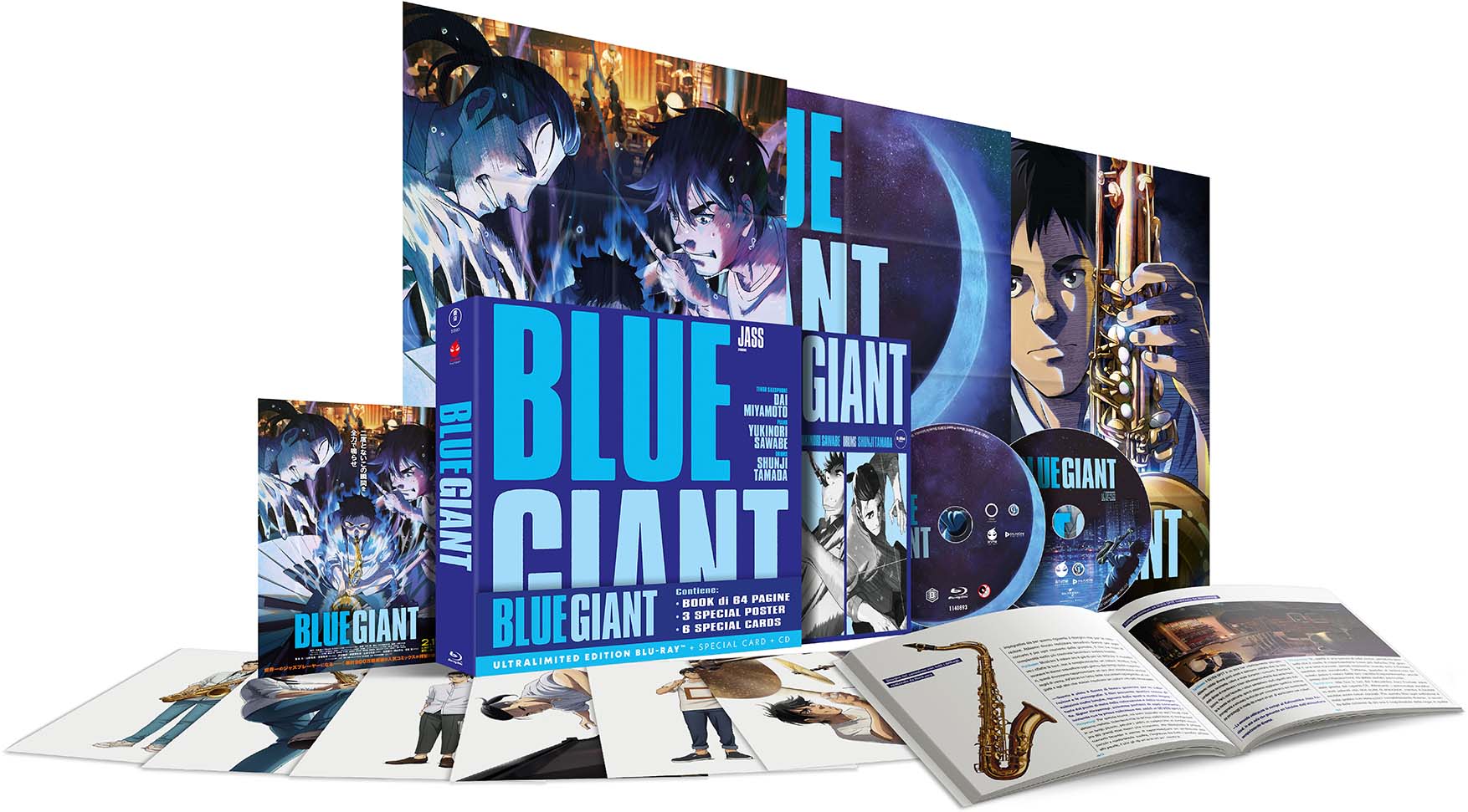 Blue Giant - Ultralimited Edition Anime Factory Blu-ray + CD Colonna Sonora + Cards + Poster + Booklet (Blu-ray) Advertisement, Poster, Person